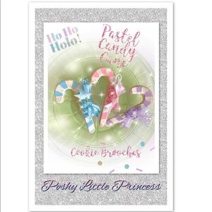 Glittered Pastel Candy Cane Cookie Brooches